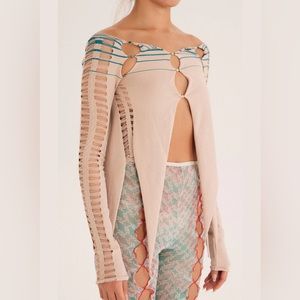 Rui striped cardigan in oatmeal/ocean blue NWT